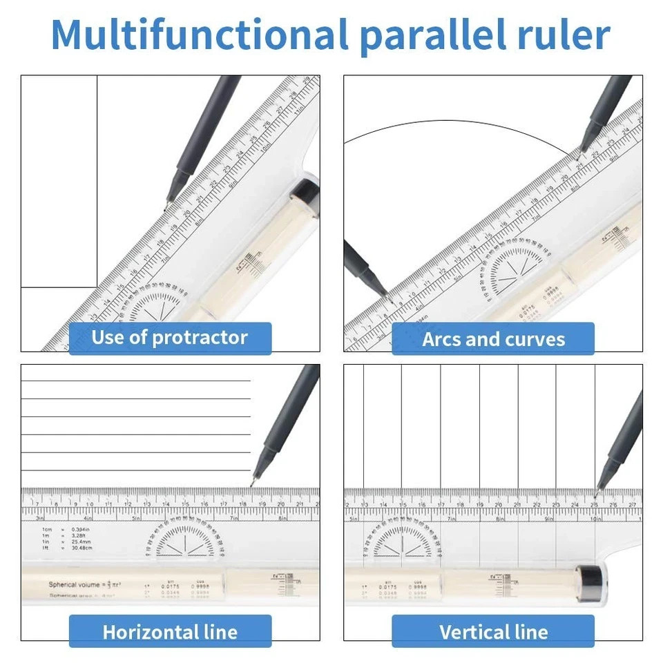 Multi-Purpose Drawing Parallel Rolling Ruler, 12 Inch Drawing Design Ruler for M