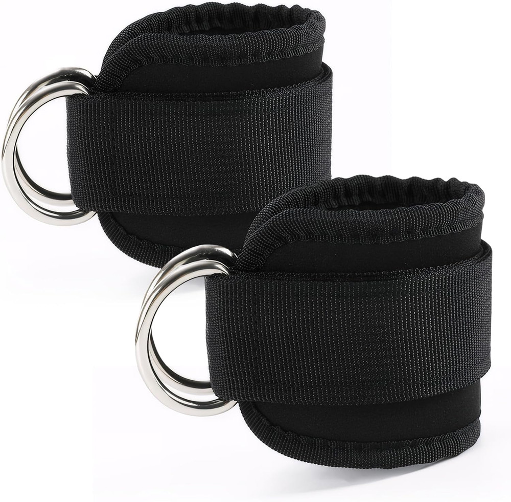 Adjustable Weightlifting Straps with D-Ring and Padded Wrist Cuffs, Black