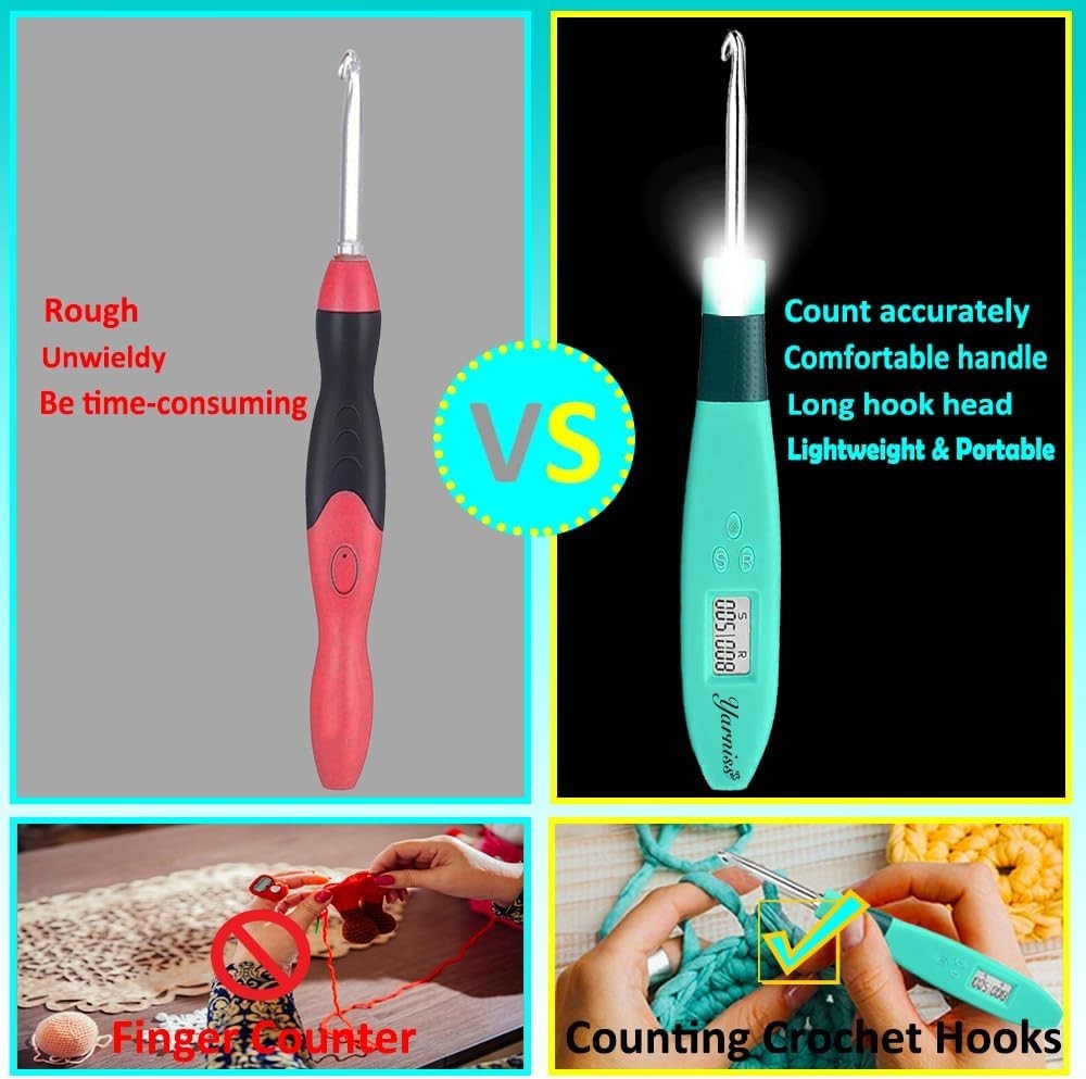 18 Size Counting Crochet Hooks with Light Digital Counter Crochet Hooks...