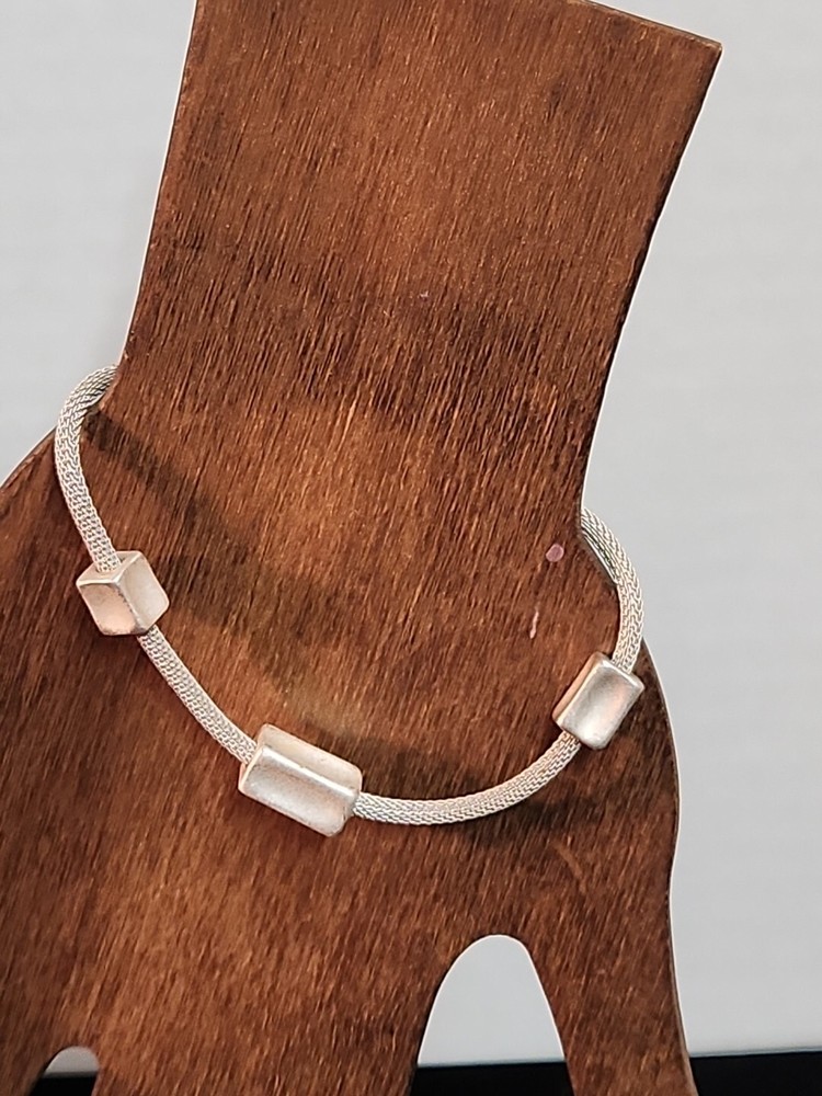 Napier Silver Tone Mesh Metal Bracelet With 3 Silver Tone Rectangular Silver...