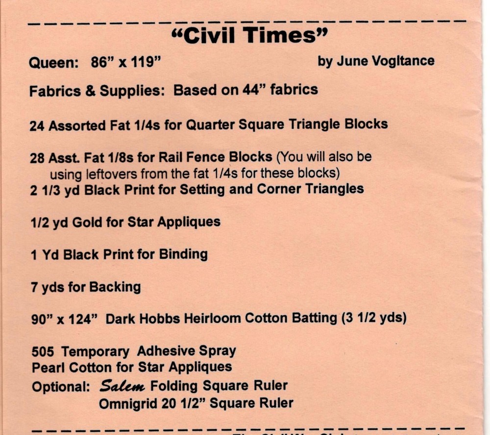 Civil Times Quilt Pattern by Vogies Patterns VP059