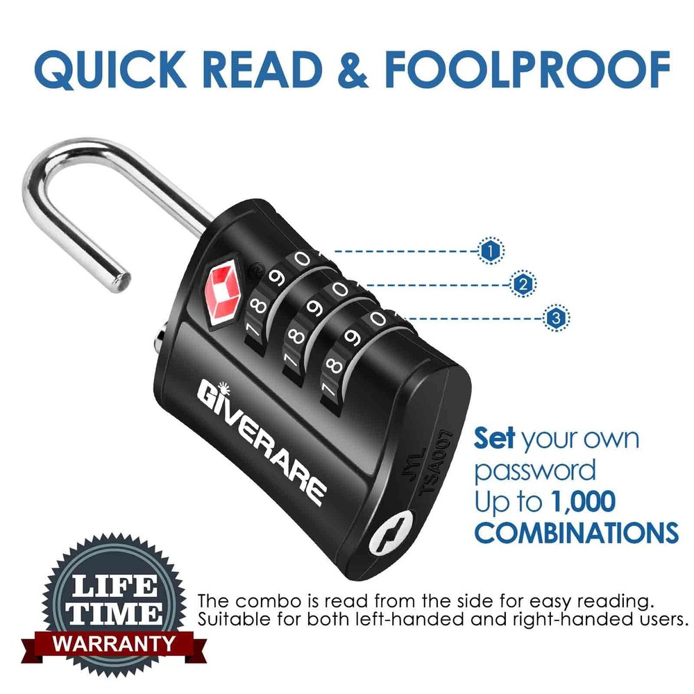 4 Pack TSA Approved Travel Luggage Locks, Combination Lock Keyless, 3-Digit P...