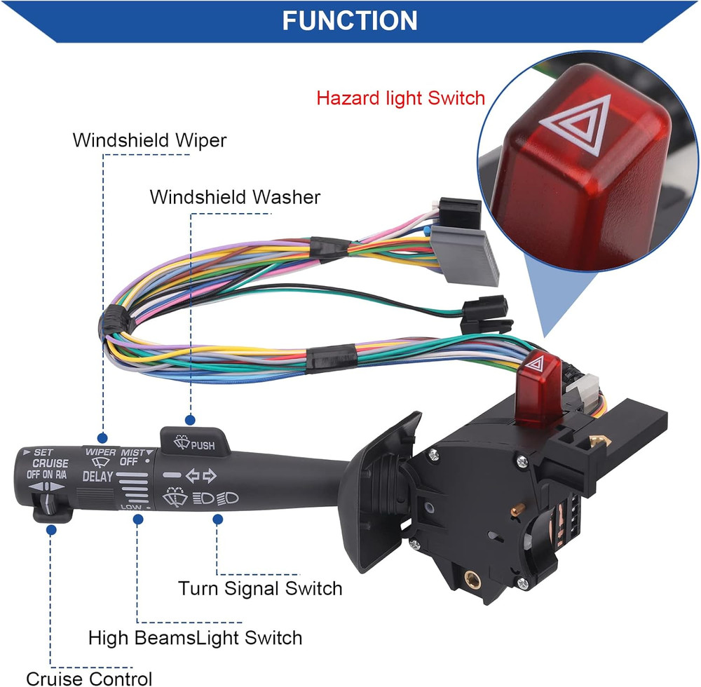 Multi Function Switch Chevy GMC 1995-2002 Turn Signal Wiper Cruise Hazard Gray