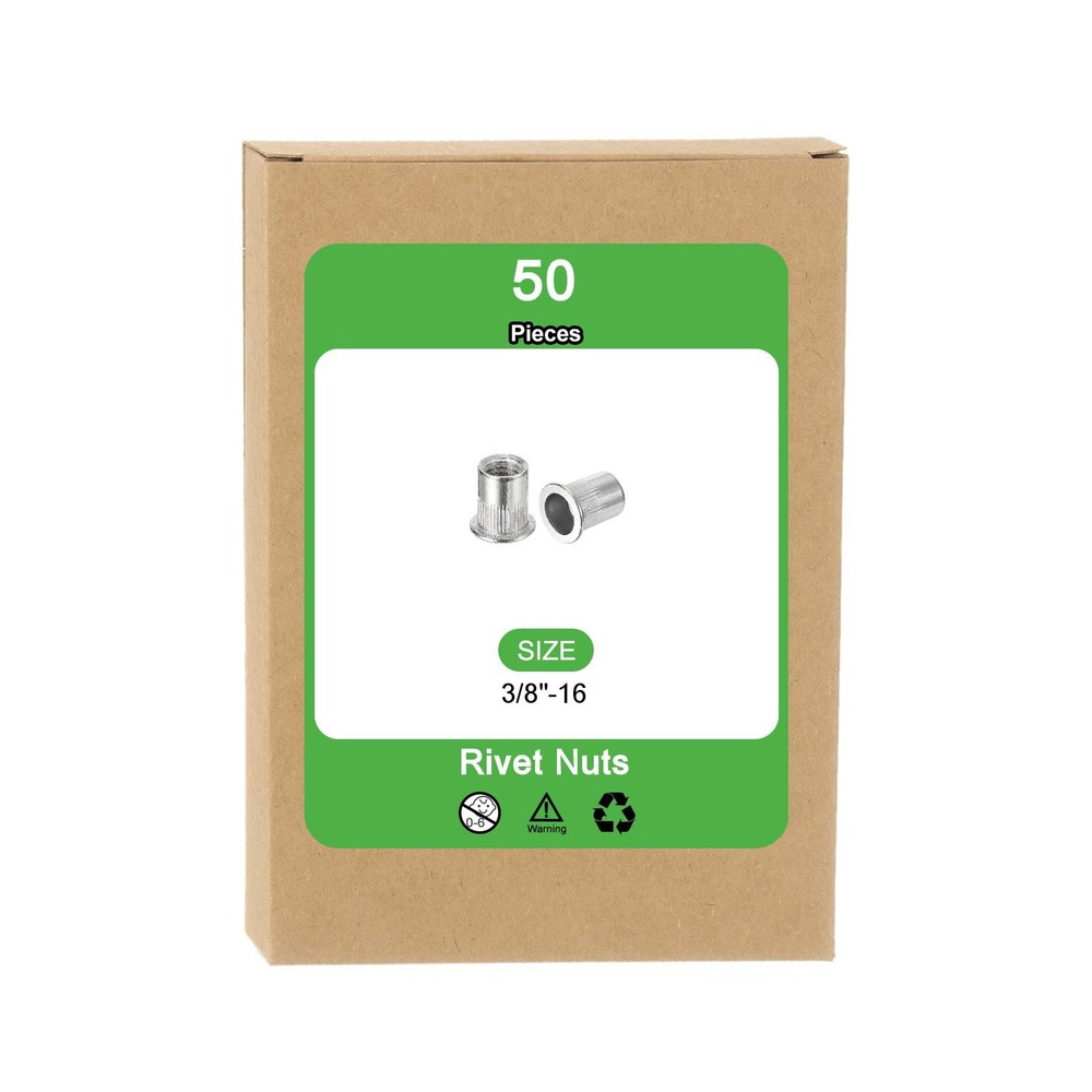 50Pcs Rivet Nuts Flat Head, 3/8 Stainless Steel 304 Thread