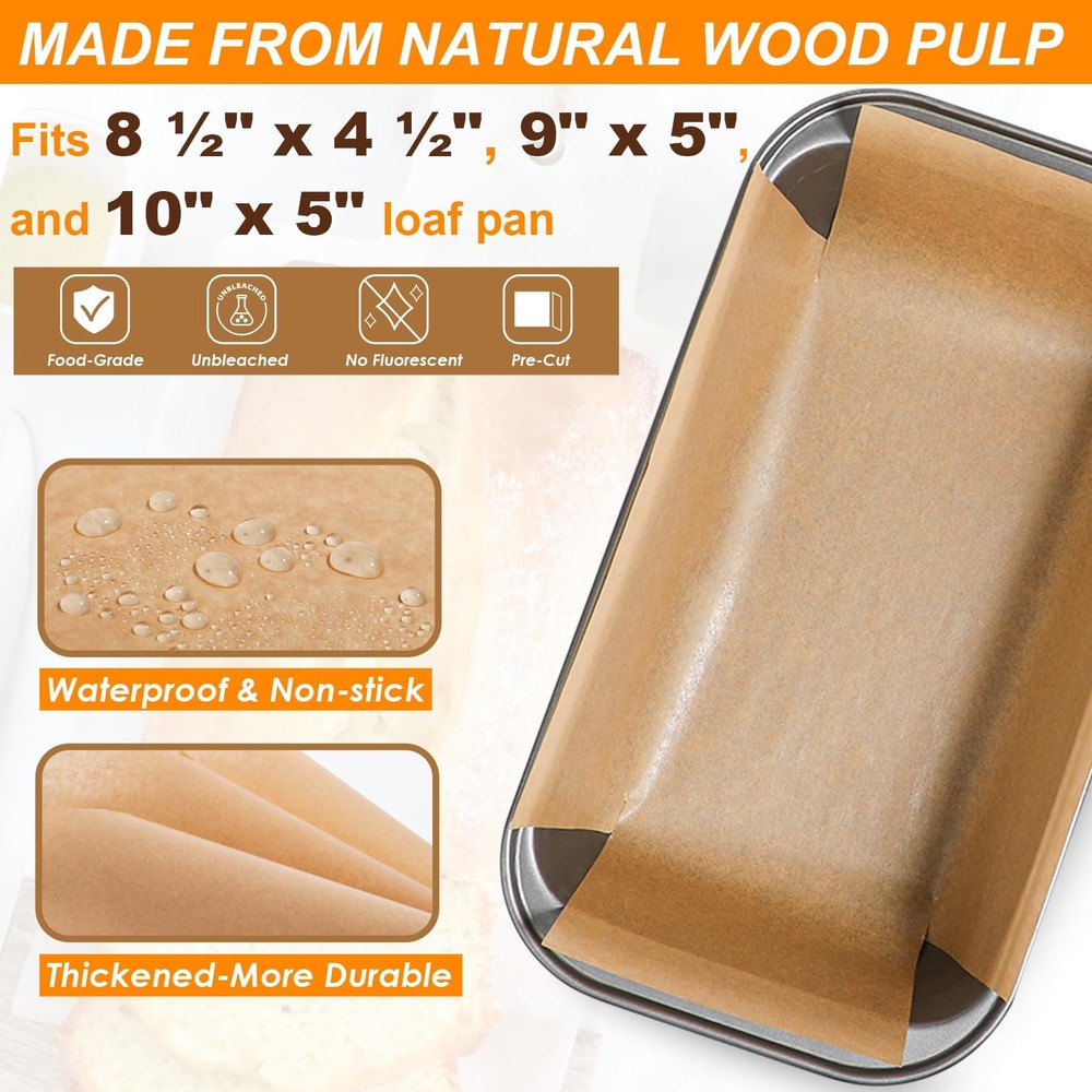 Webake 200Pcs Unbleached Parchment Paper Loaf Pan Liners for Baking Bread 9x5...