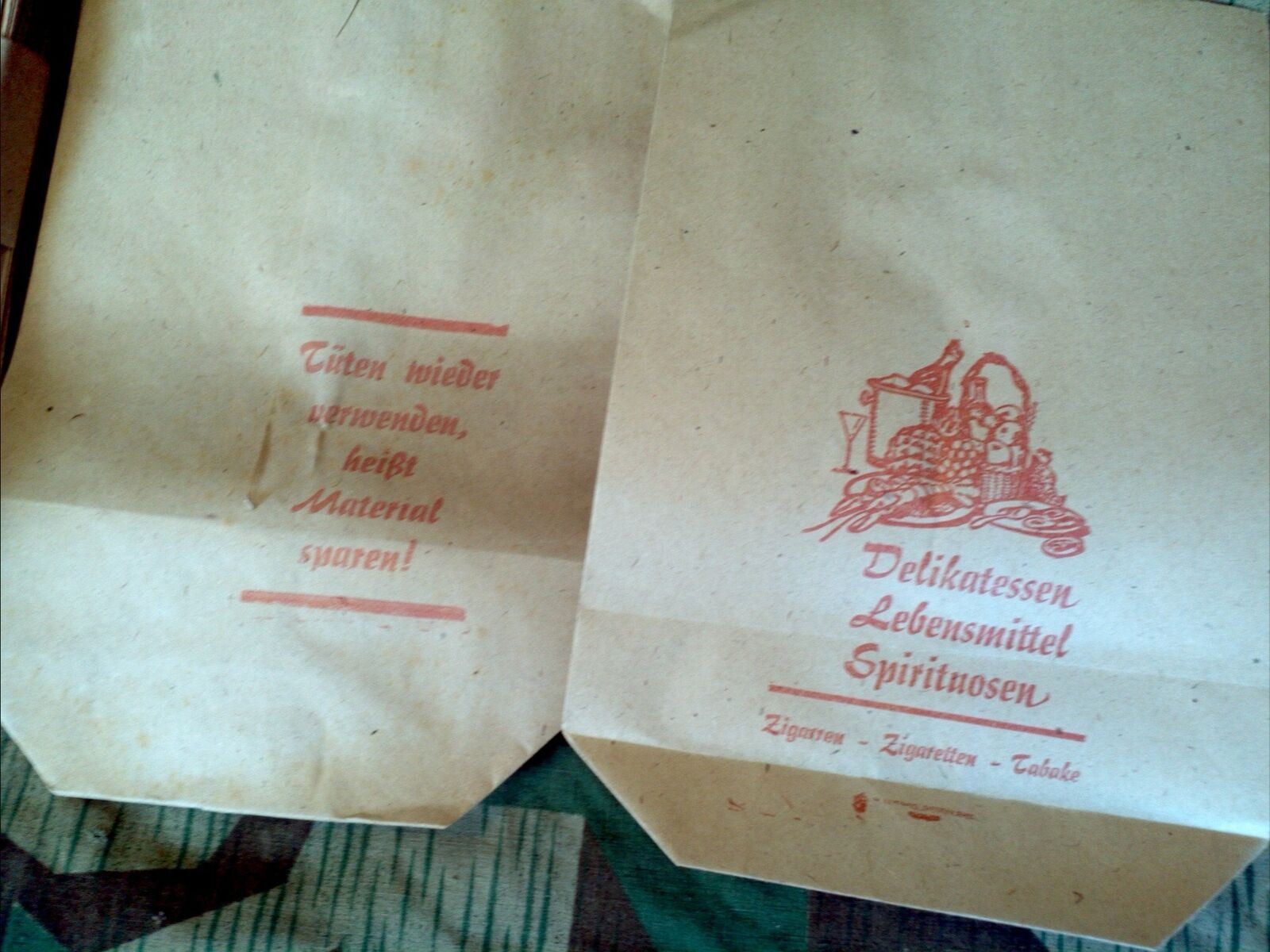 Original WWII German Material Sparen! Paper Shopping Bags 1940s Ration Homefront