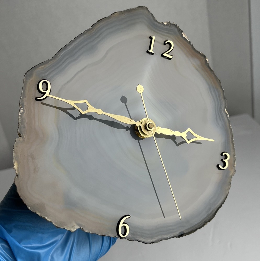 Vintage Geode Clock Quartz Agate Sliced Polished Stone - TESTED & WORKS