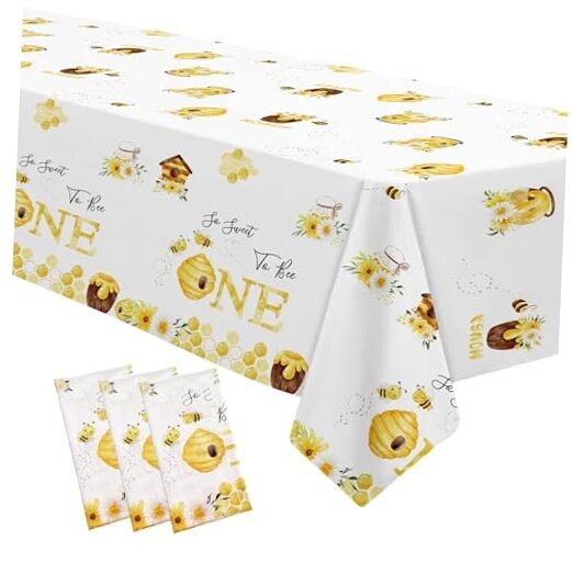 Bee 1st Birthday Party Decorations Tablecloth, Disposable Bumble Bee First