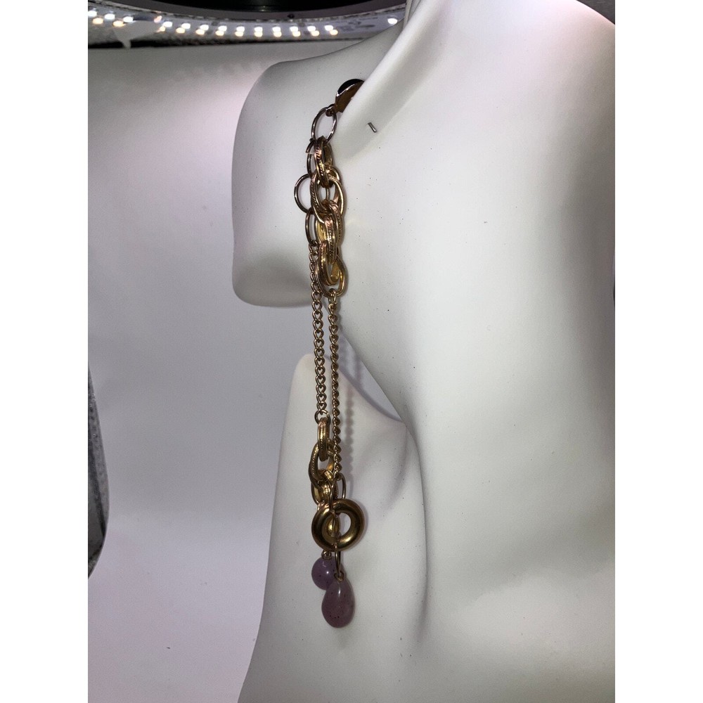 Lavender Agate Long Dangle Brass 5.75" Earrings Vintage!