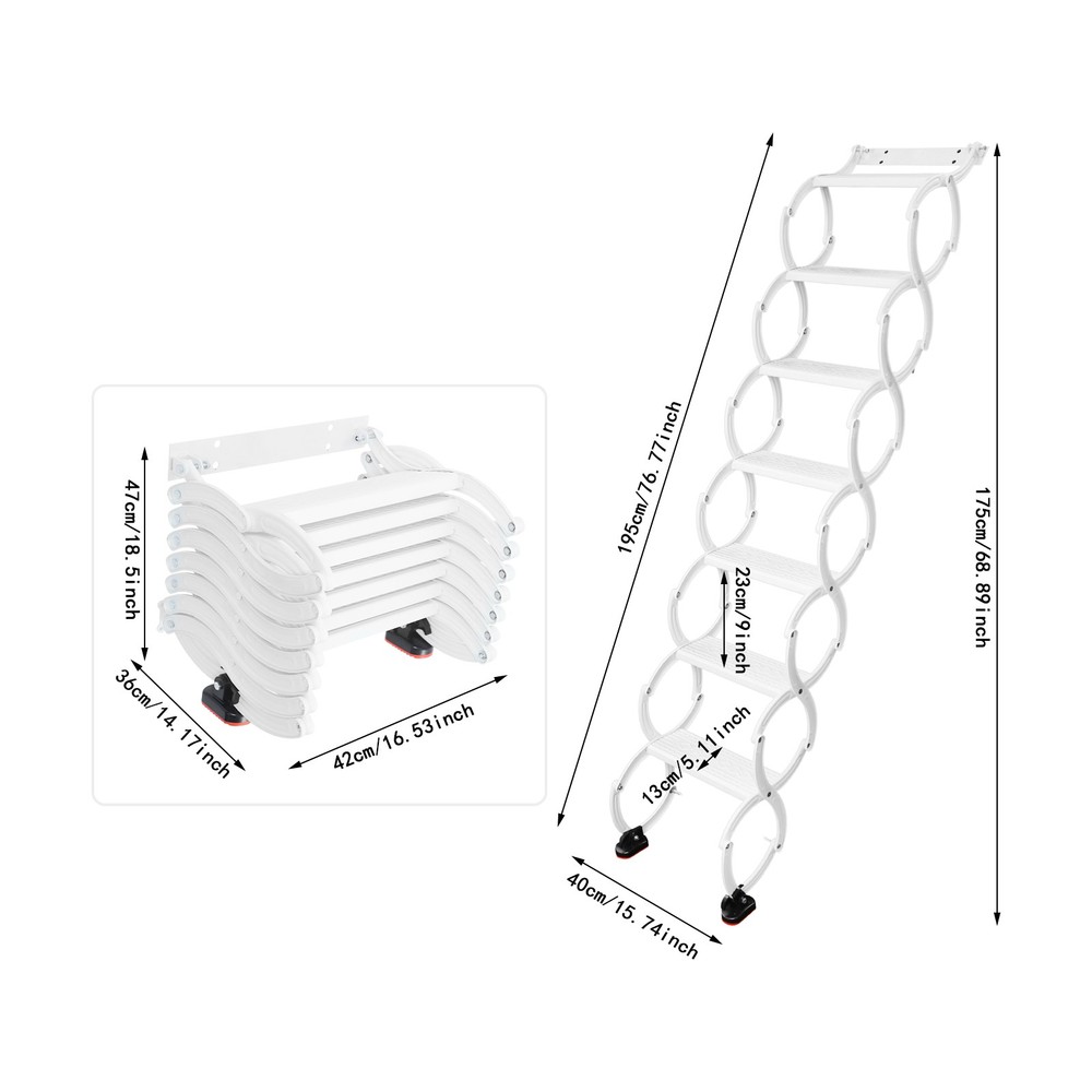 Retractable Pull-Down Attic Ladder -68.9" Wall Mounted Folding Loft Ladder Stair