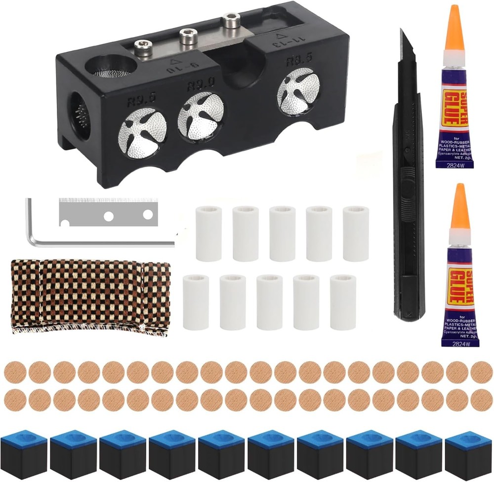Pool Cue Tip Replacing Kit: 11-in-1 Billiards Pool Cue Tips Shaper with 40pcs...
