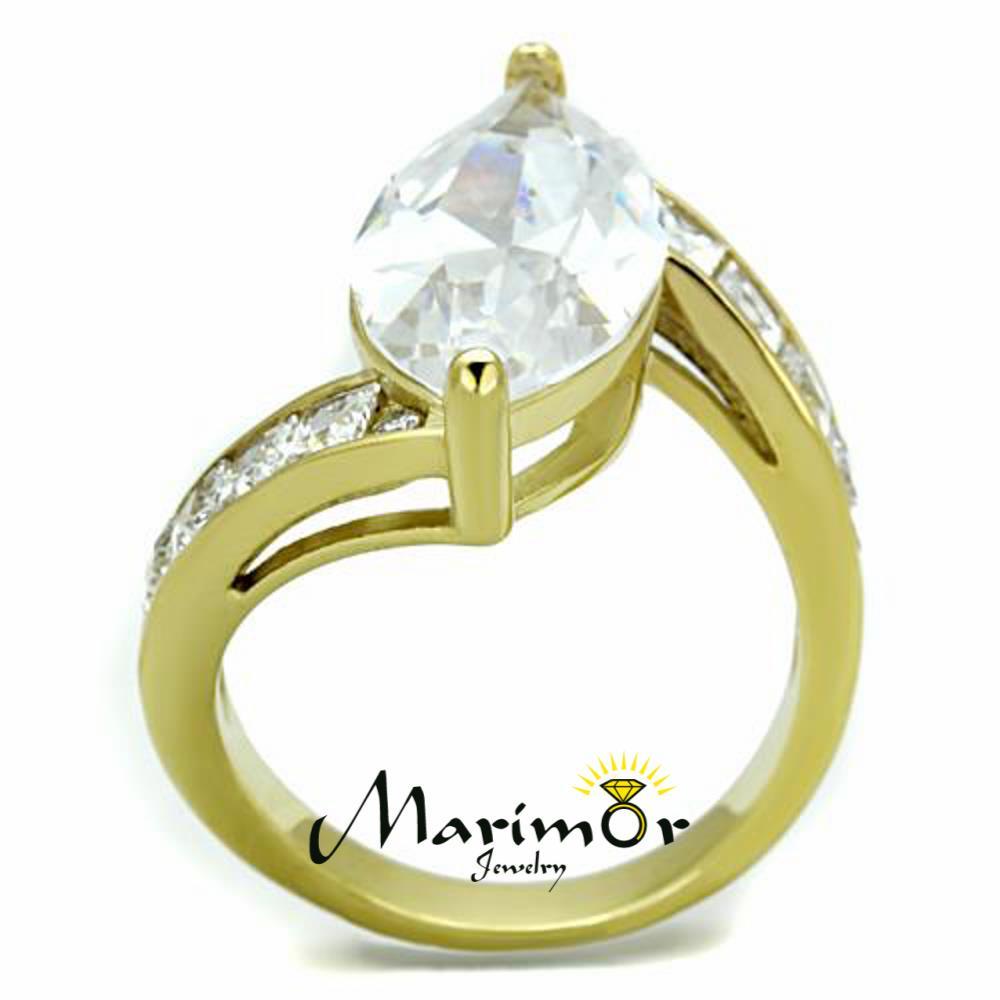Women's 9.38 Ct Marquise Cut Cz 14k Gold Plated Stainless Steel Engagement Ring