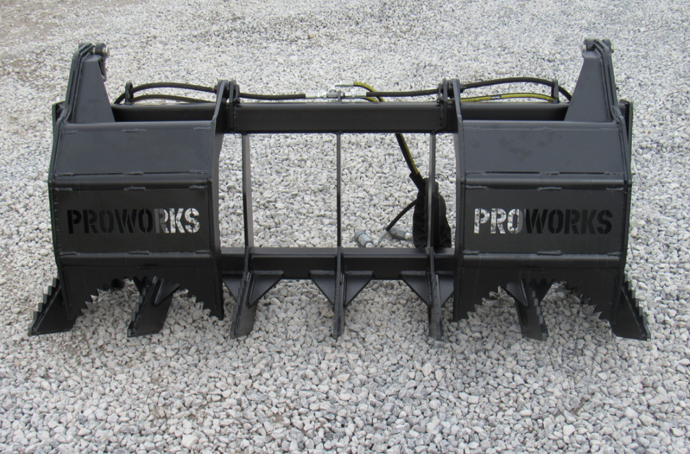 60" Dual Tine Root Rake Clam Grapple Attachment Fits Universal Quick Attach