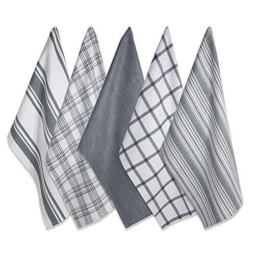 Assorted Woven, Kitchen Dishtowel Set, 18x28, 5 Piece Gray