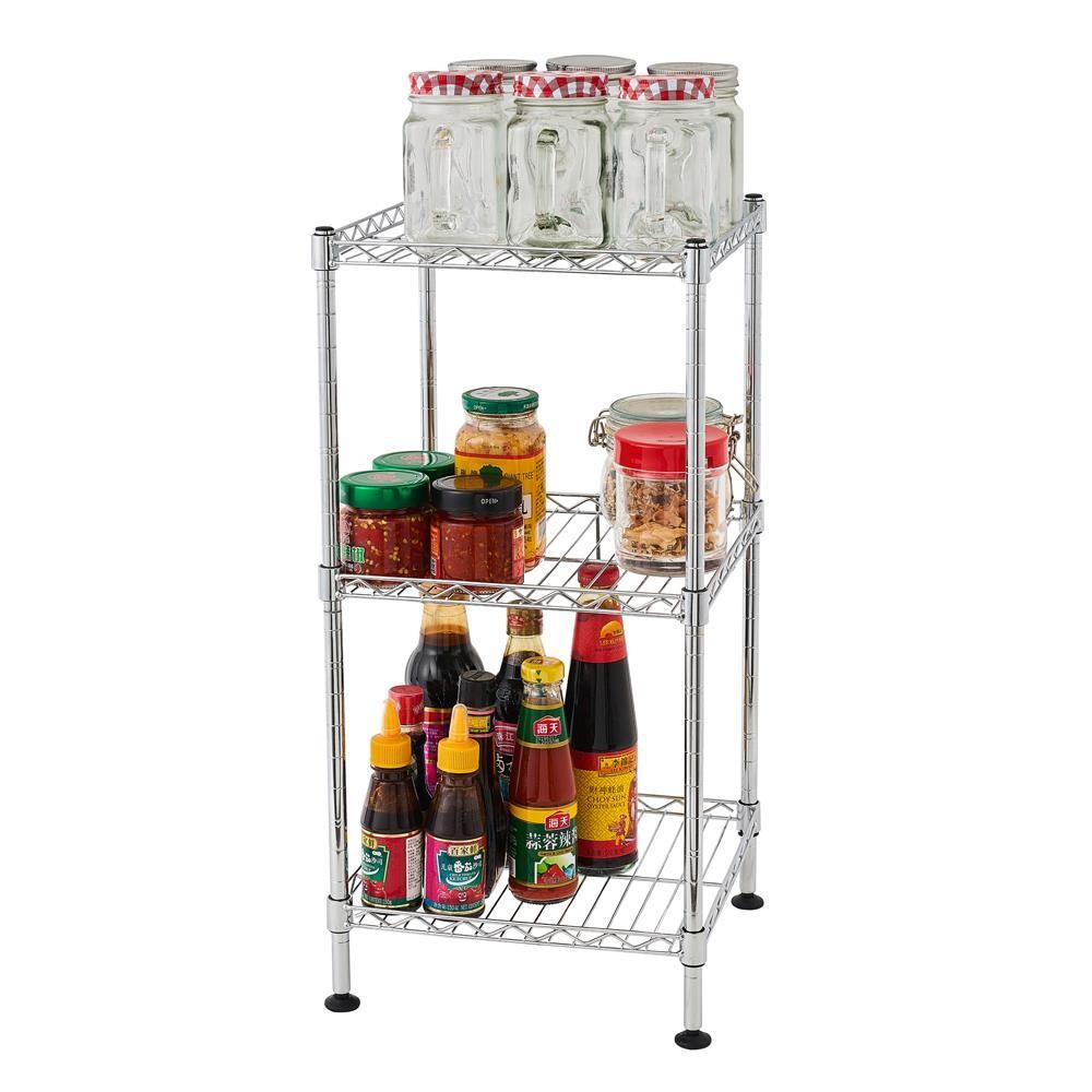 3 Layer Wire Shelving Rack Household Storage Adjustable Metal Shelf Organizer US