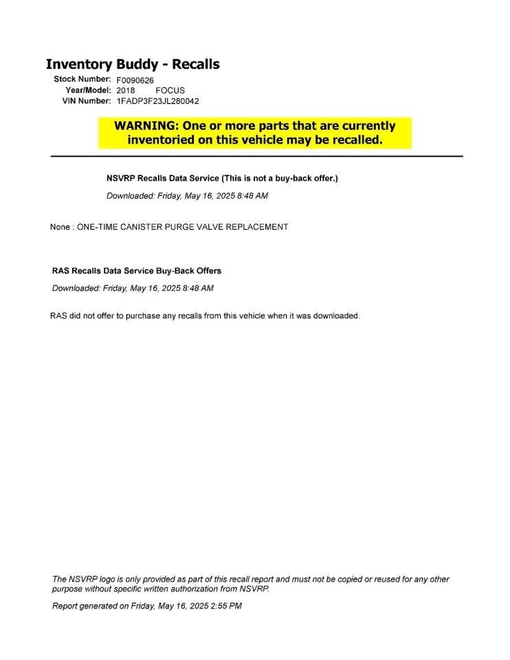 2018 Ford Focus 8.0 Screen Display - Used, No Anti-Theft Code, Reprogram Needed