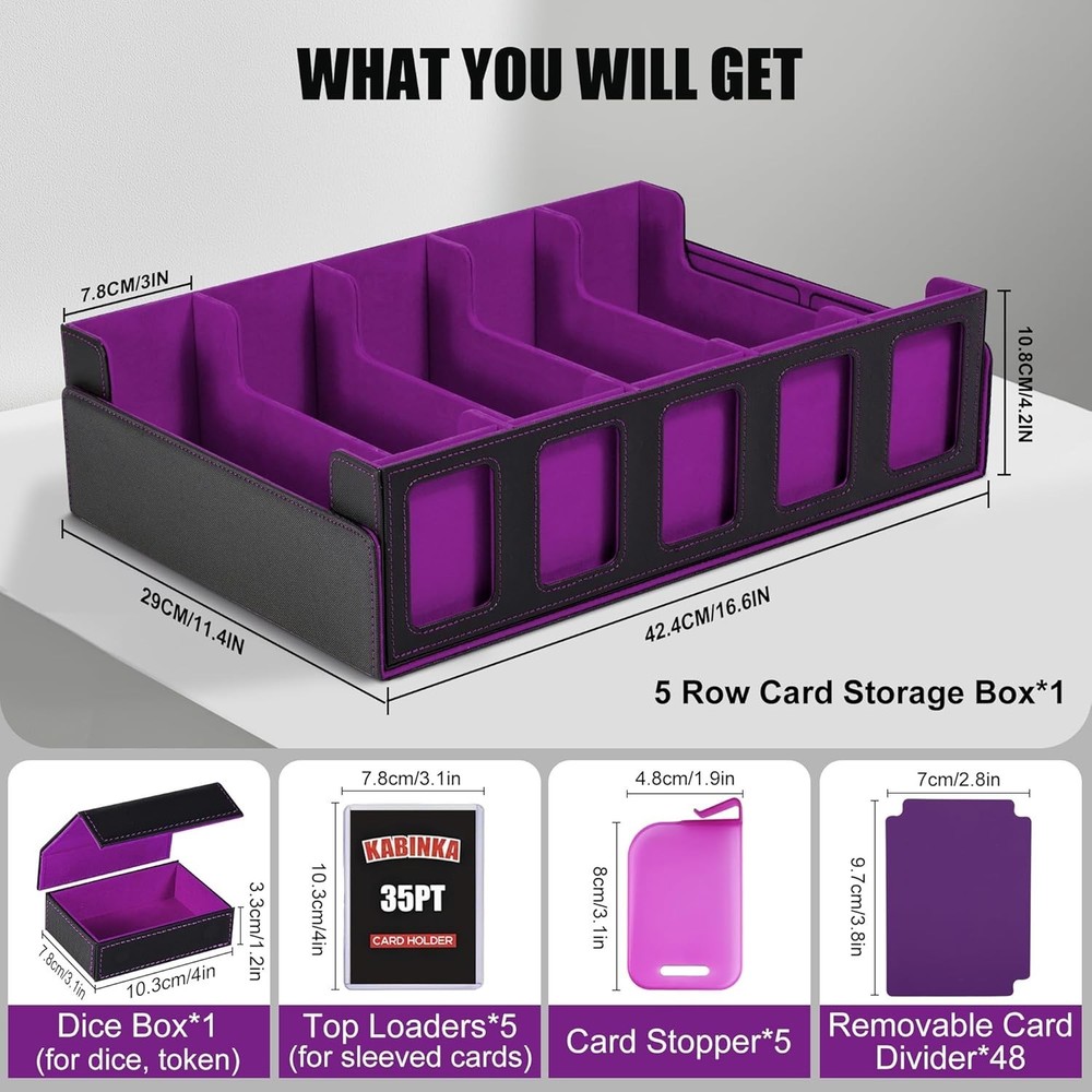 Trading Card Storage Box with Commander Display , 5-Row Deck Case with Removable
