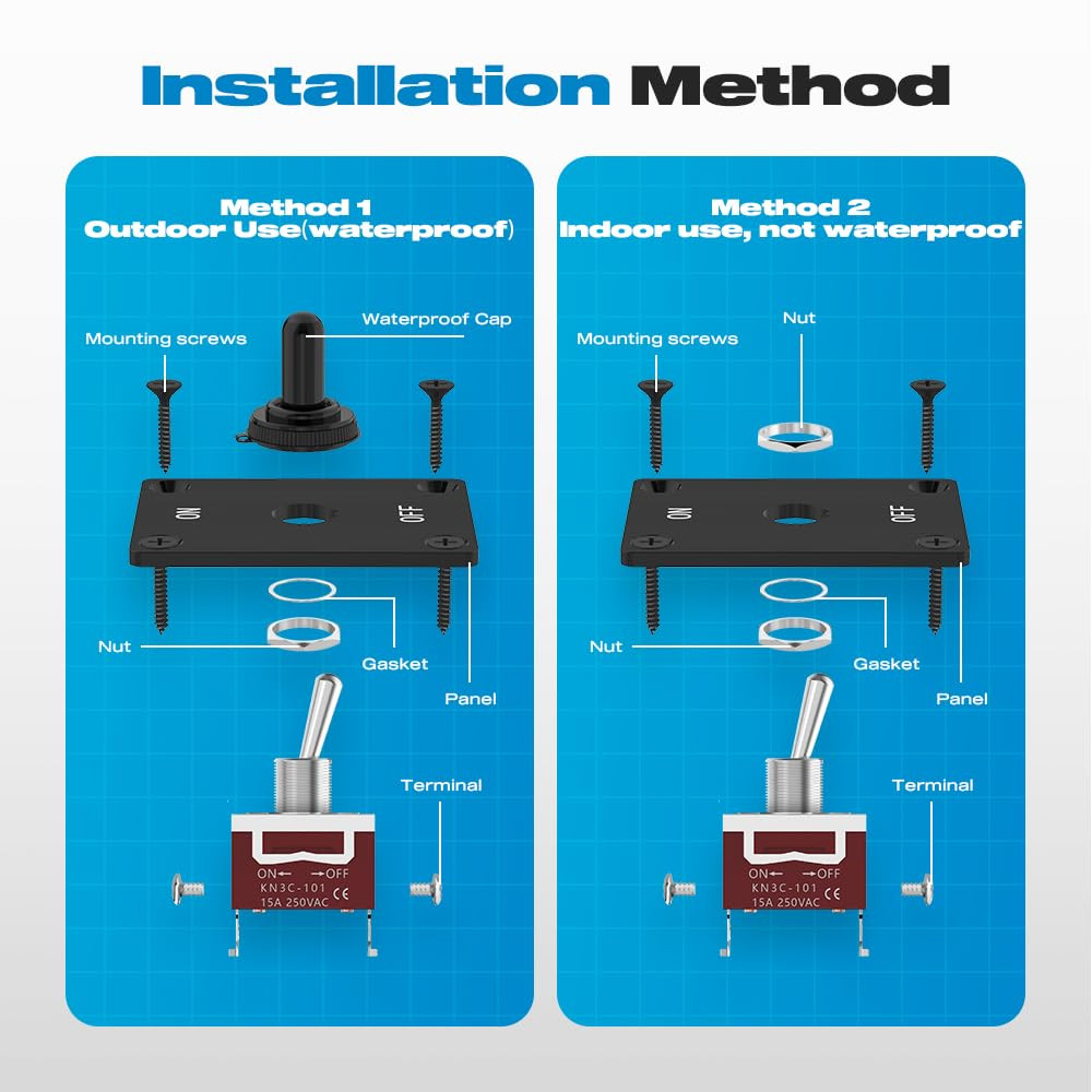 Toggle Switch, 12V 30A Heavy Duty On/Off 2Pin SPST Waterproof Toggle Switch wit