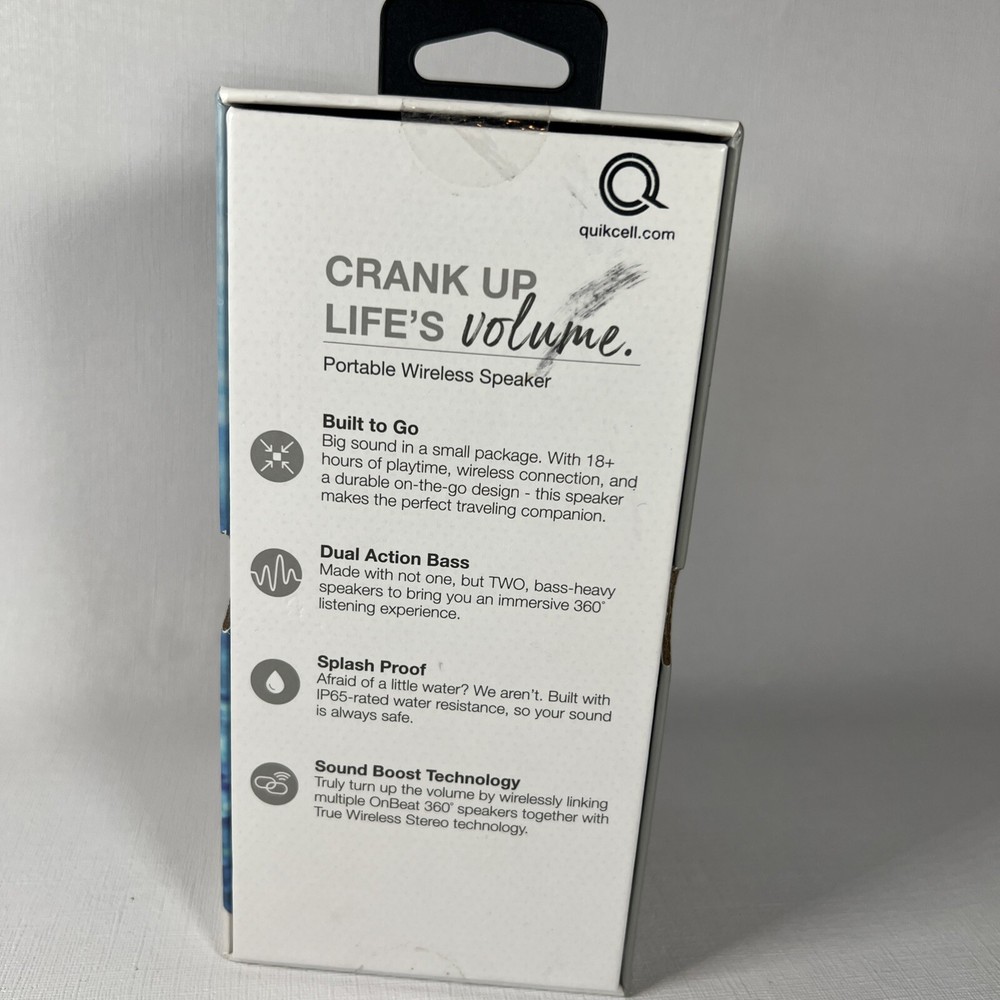 Quikcell OnBeat 360 Splash Proof Portable Wireless Speaker - Gray