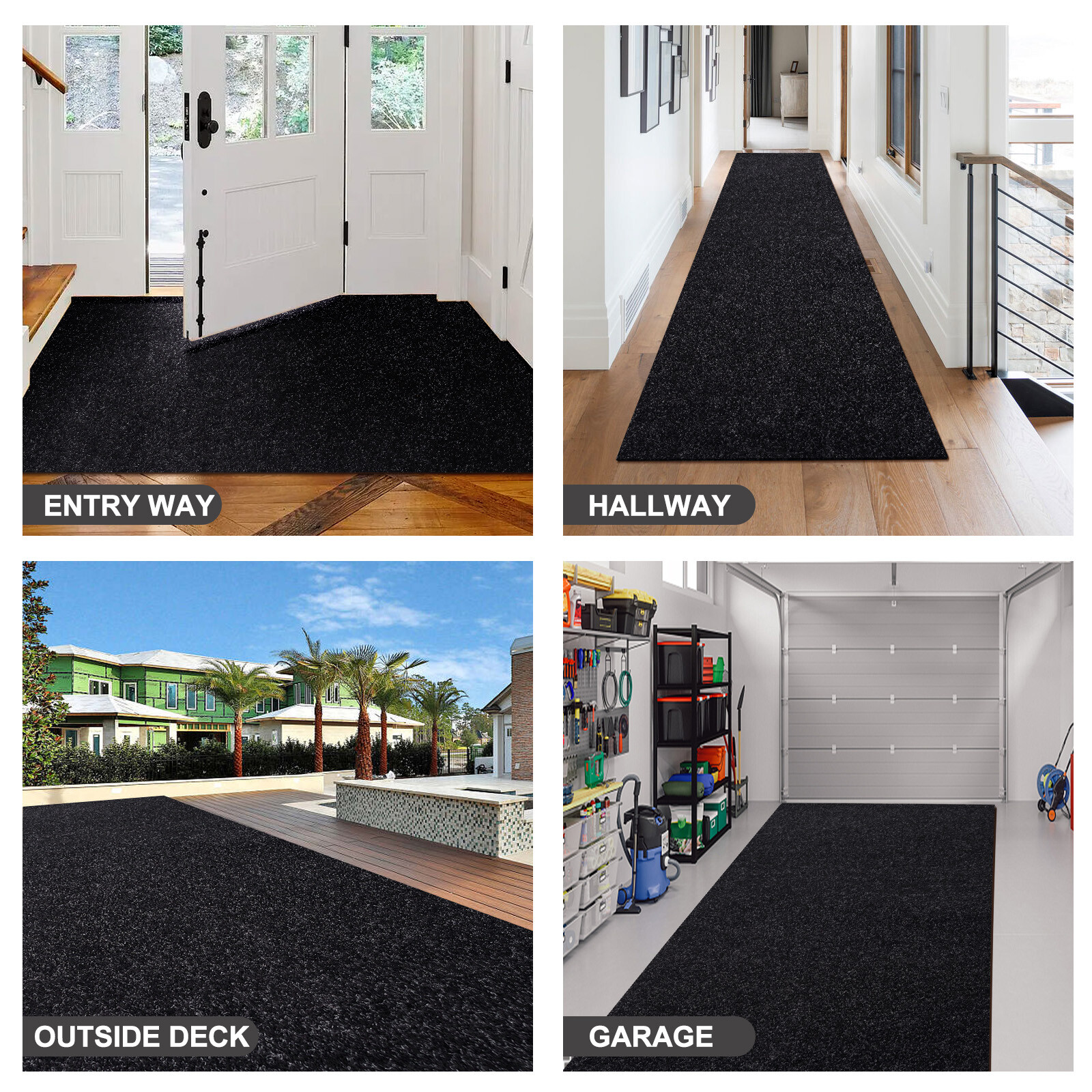 Black Runner Rug Hallway Non Slip Rubber Back Entryway Kitchen Runner Door Mat