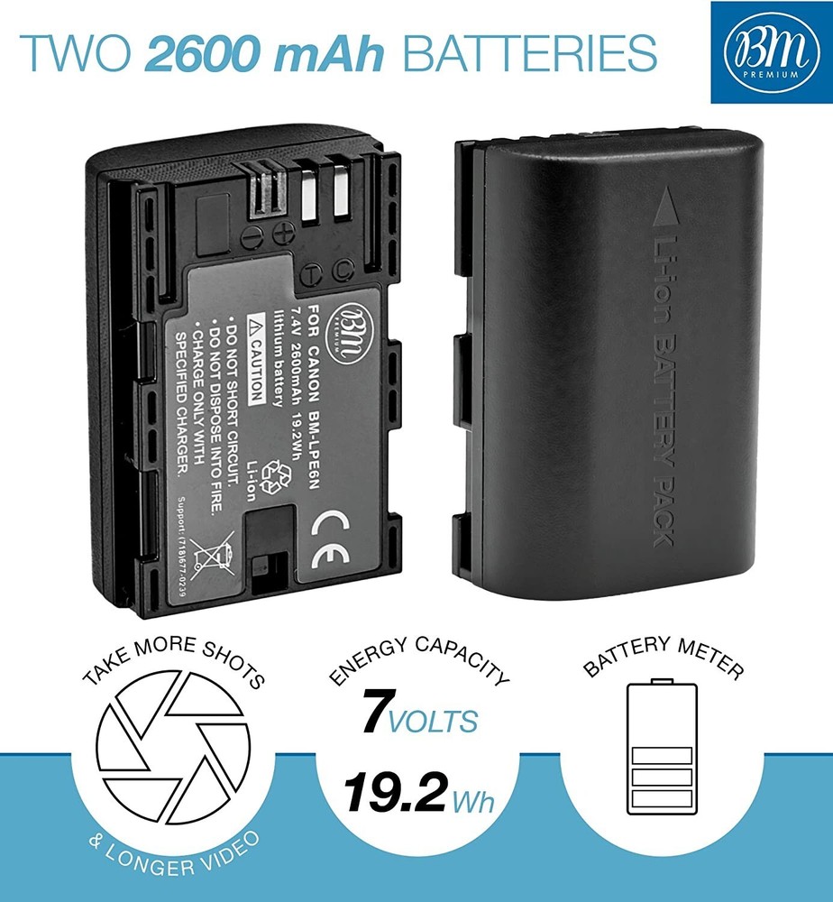 BG-E14 Battery Grip Replacement for Canon EOS 70D, 80D, 90D + 2 LP-E6N Batteries