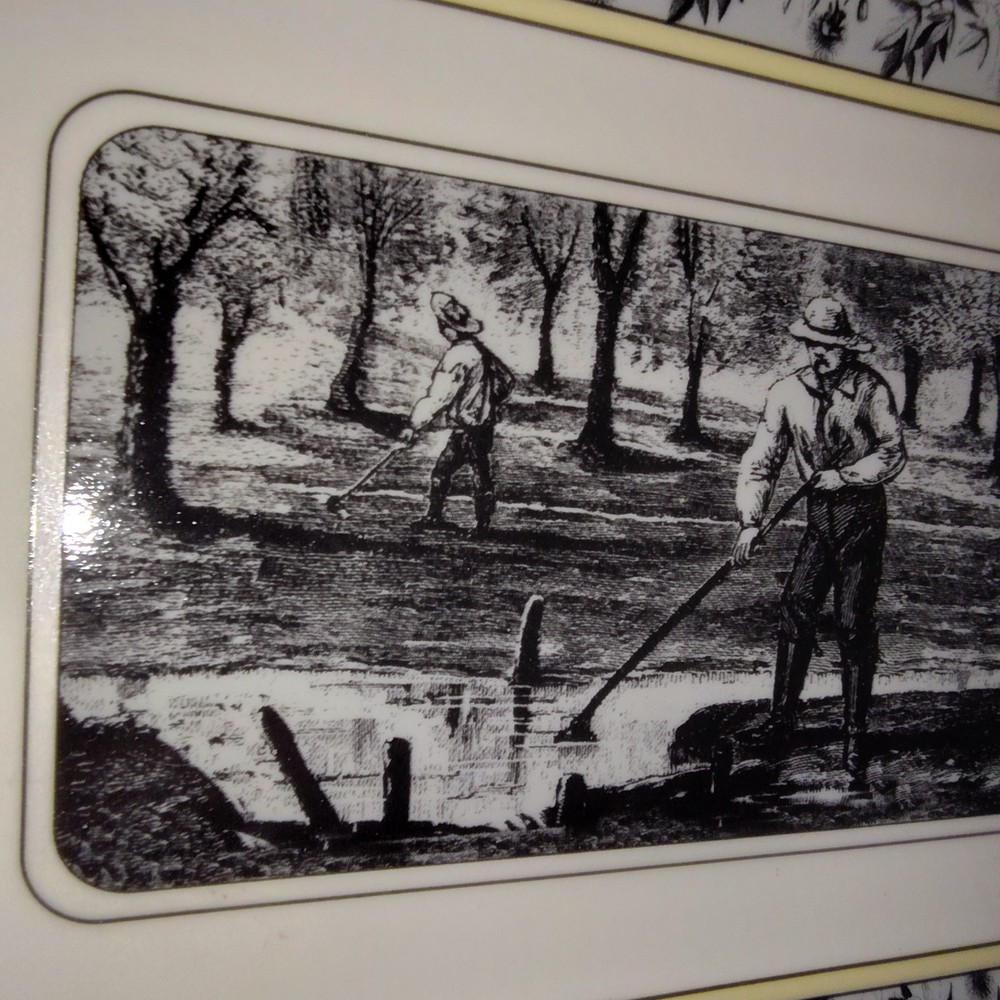 DesignPac Long Rectangular Ceramic Serving Tray Platter Black White Handle Sides