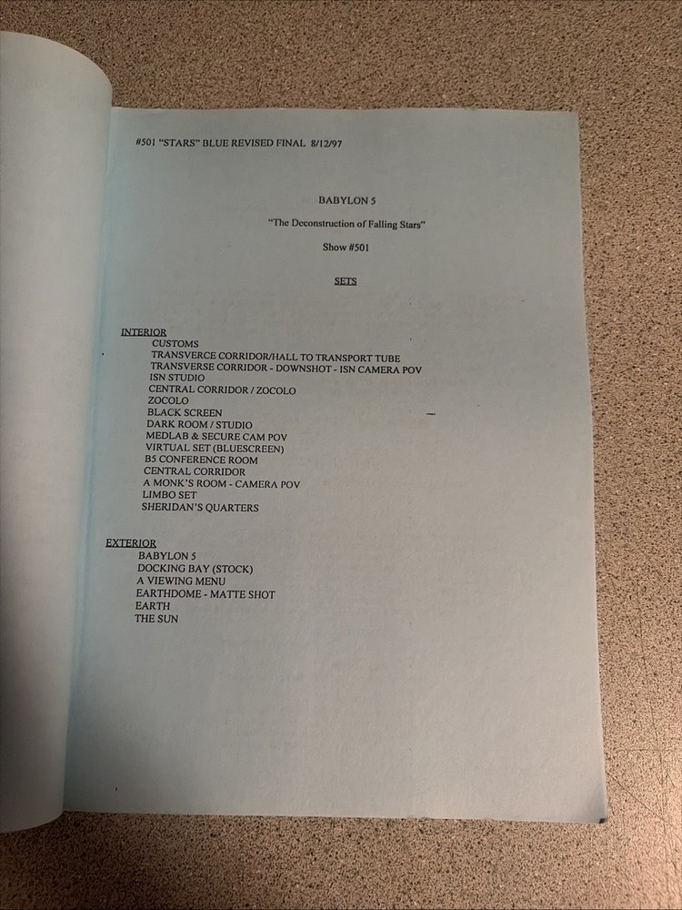 BABYLON 5 TV Show Script Screenplay 1997 S5 Deconstruction J Michael Straczynski