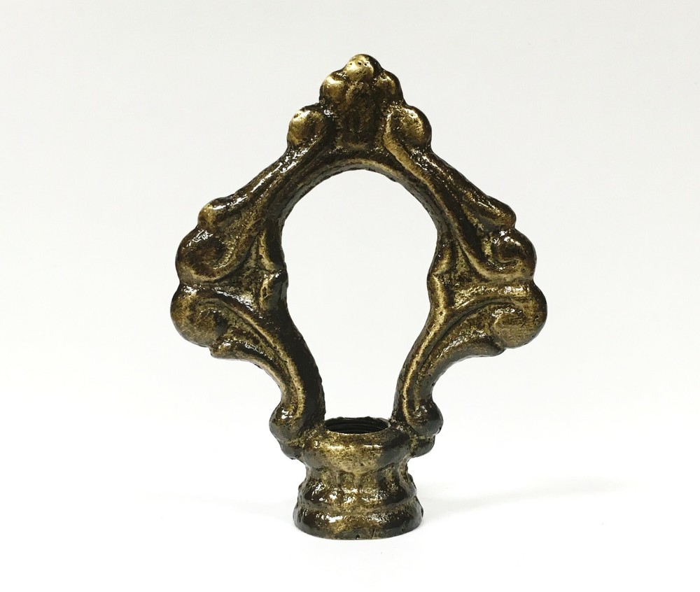 Lamp Finial-Solid Cast Brass ORNAMENTAL LOOP w/dual threads, AB Finish