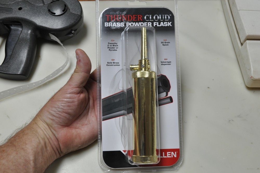 Allen Thunder Cloud Brass Powder Flask for Muzzleloader Black Powder, new unused