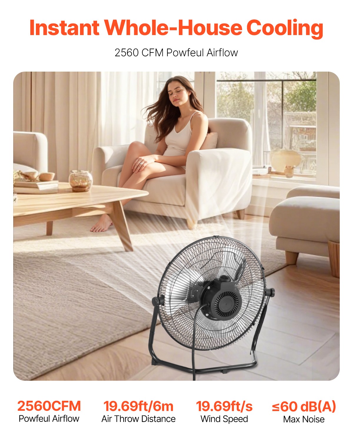 VEVOR 14" Floor Fan 3 Speeds 360° Adjustable Tilt High-Velocity Industrial Fan