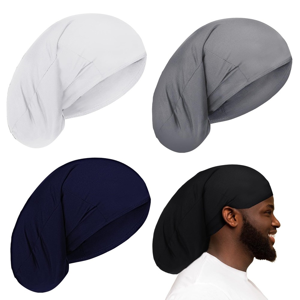 4 Pieces Unisex Dreadlock Cap Long One Size-Medium, Black, White, Blue, Gray