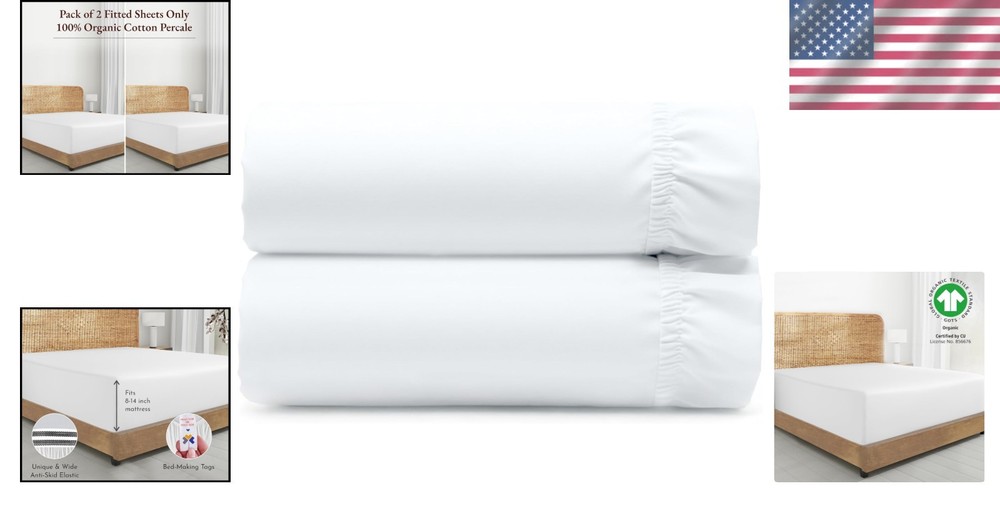 2-Pack Organic Cotton Twin Fitted Sheets - White