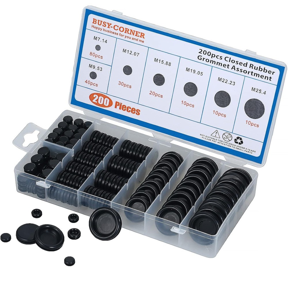 200 PCS 7 Sizes Rubber Grommet Assortment Firewall Solid Closed Hole Plug...