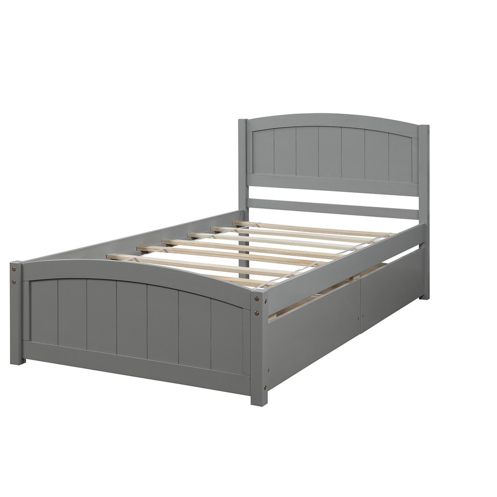 Twin size Platform Bed with Two Drawers Gray