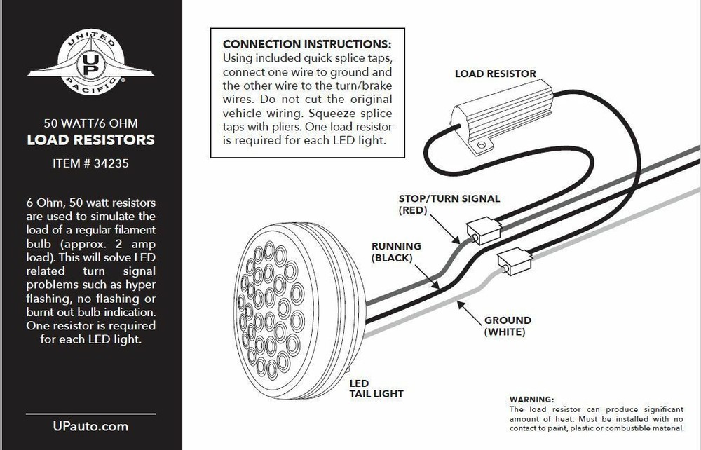 Load Resistor Set for Hyper Flashing Led Lights Incandescent Bulb System UP34235