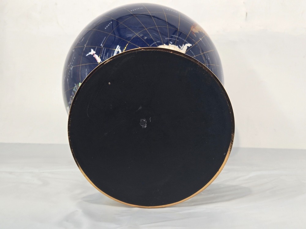 Globe Gemstone World Map Blue Lapis on Brass Stand H 21"