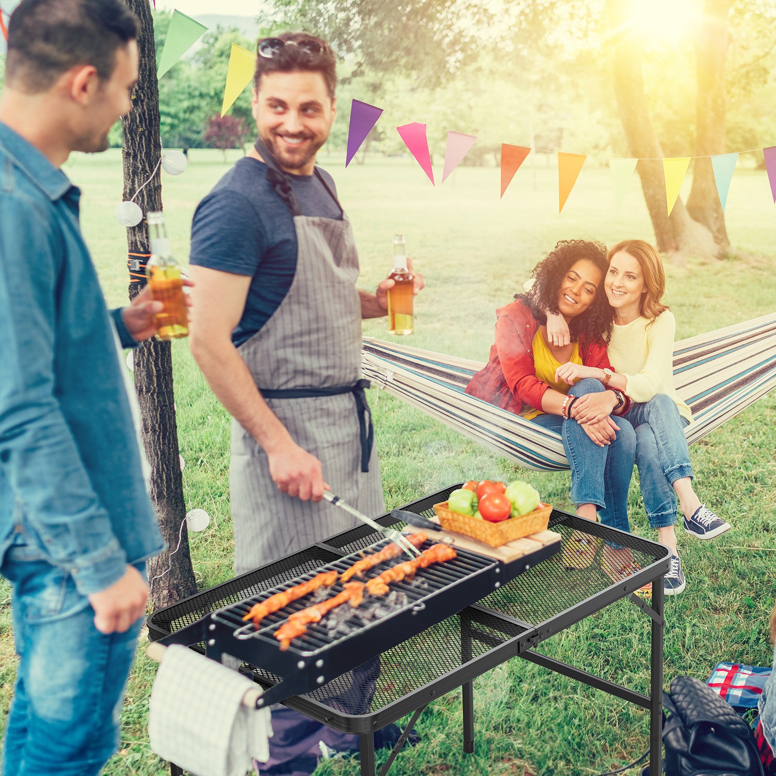 Outdoor Grill Table, Folding Camping Table, 3 ft Portable Picnic Table