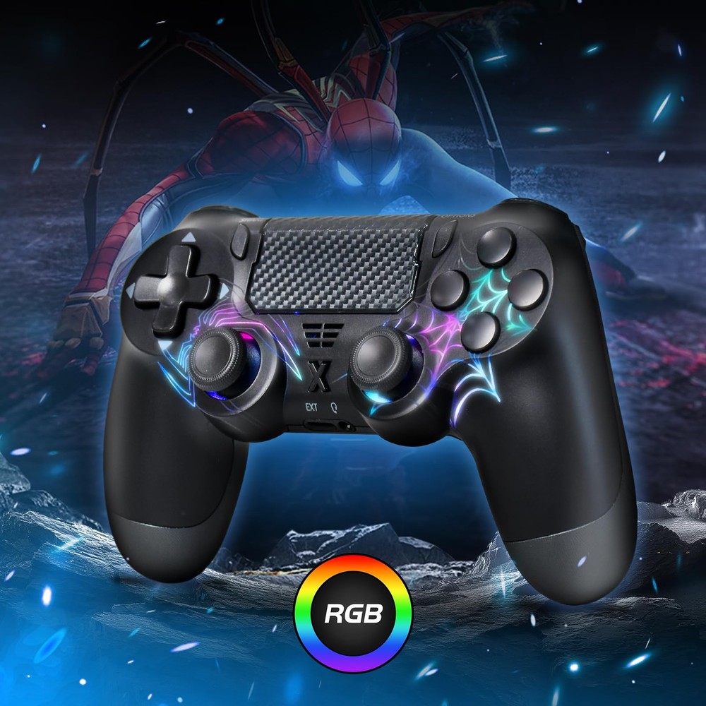 Wireless Controller for PS4/PC, Black Spider Design, Hall Effect Joystick, RG...