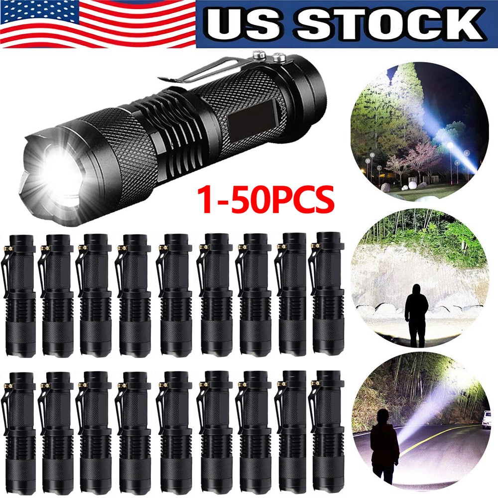 1-50PCS Mini LED Flashlight Torch Adjustable Focus Flashlight Zoom Light Lamp