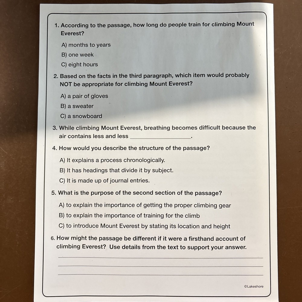 Informational Text Comprehension Center Fourth Grade