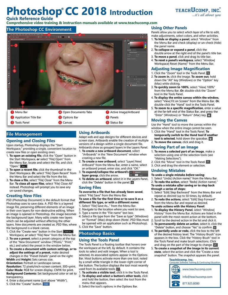 Photoshop CC 2018 Training Guide Quick Reference Card 4 Page Cheat Sheet Help