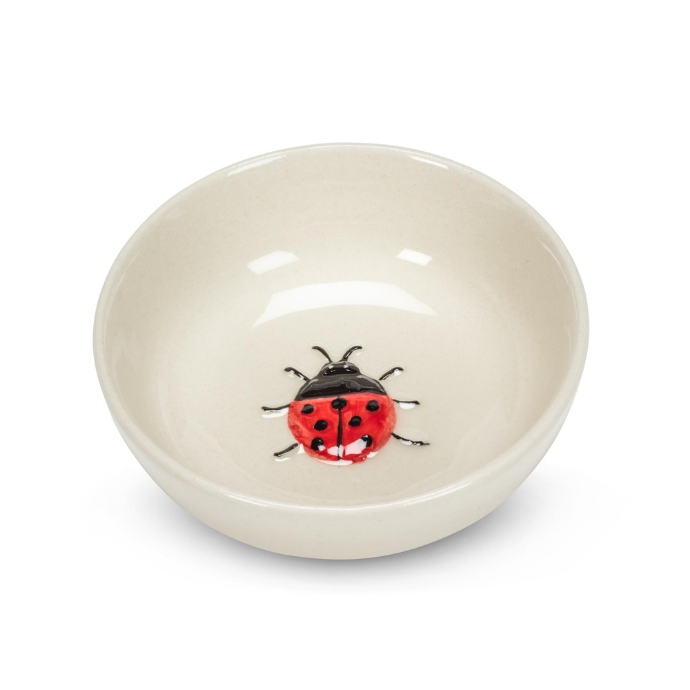 Abbott Collection Small Dish with Ladybug, 3-Inch, Stoneware, Ivory/Red