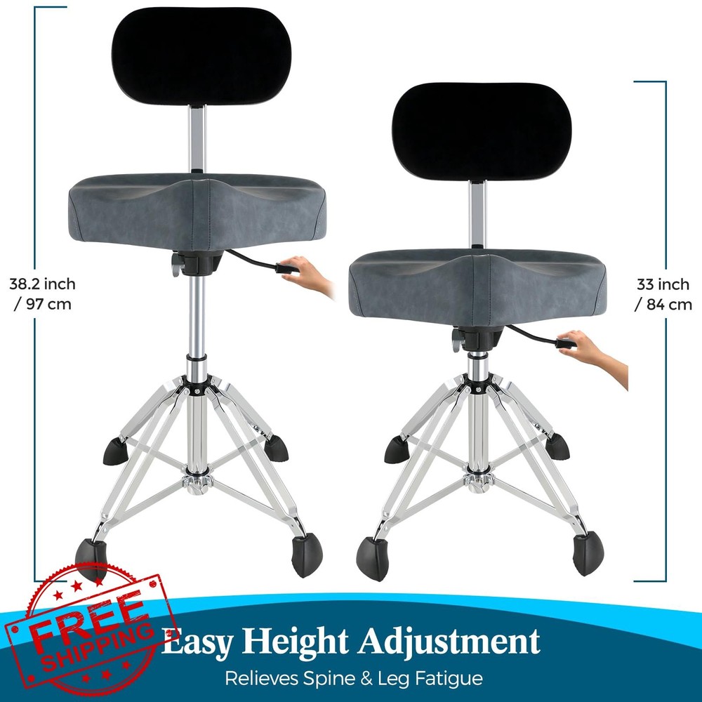 ROWELL Blue Drum Throne with Backrest, Hydraulic Stool