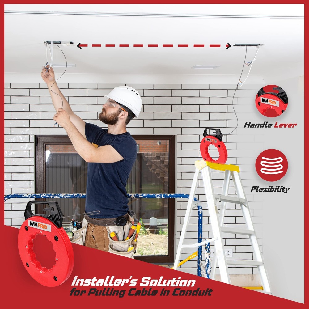 50ft Fish Tape Wire Puller - Flexible Cable Tool with Double Loop Tip