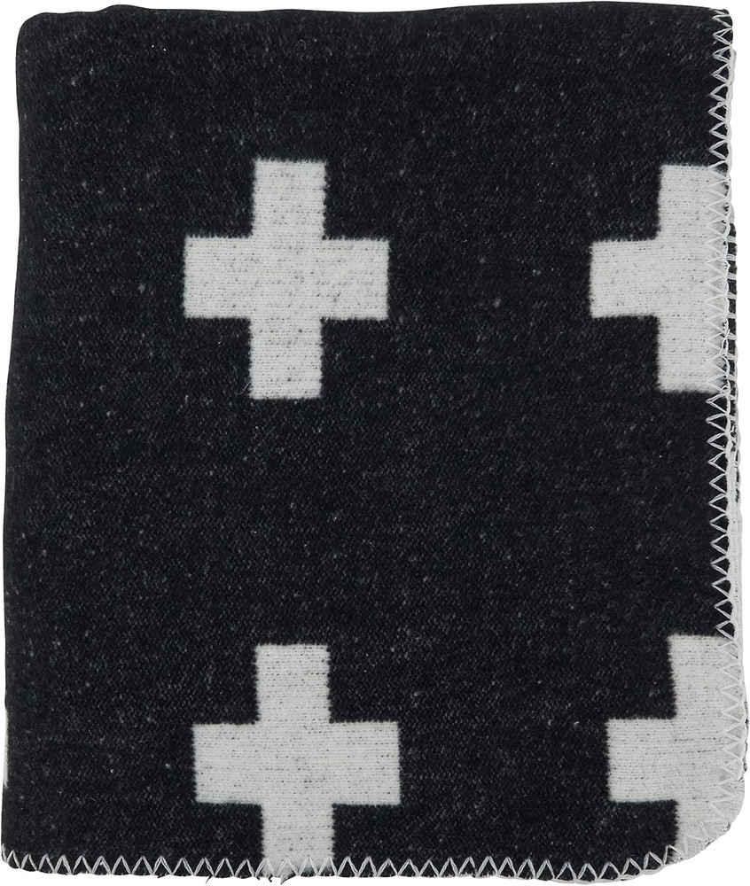 Reversible plus Sign Throw Blanket, Black/White, 50"X60"