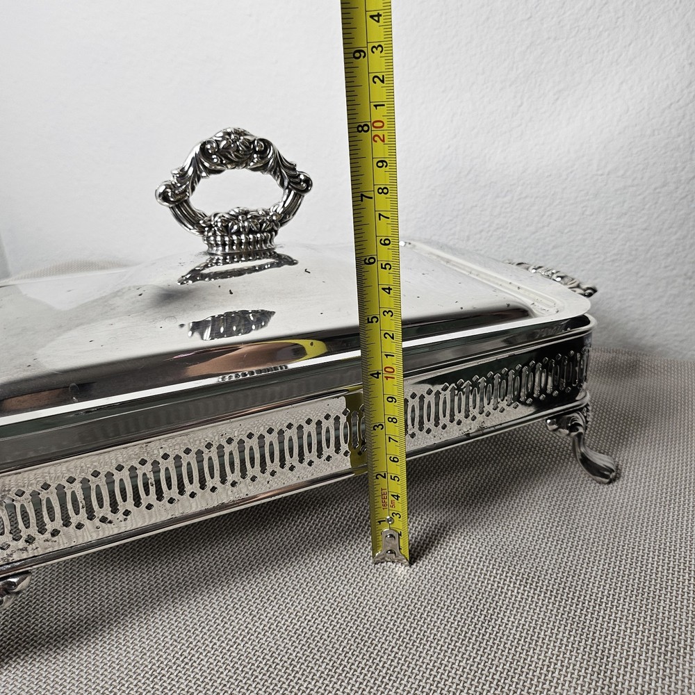 Vintage Oneida Silver Plated Pyrex Casserole Dish Holder Footed Serving Stand