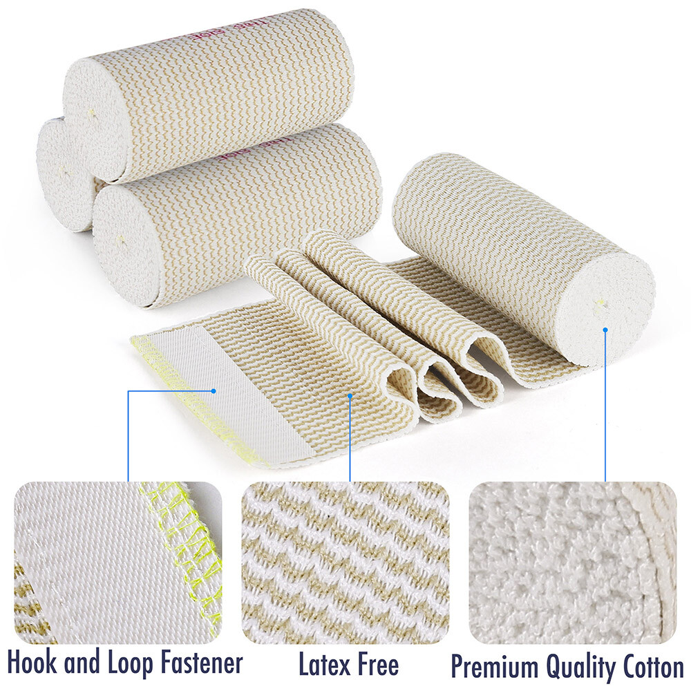 4 Rolls 4" Elastic Bandage Compression Wrap Hook & Loop Self Closure First Aid