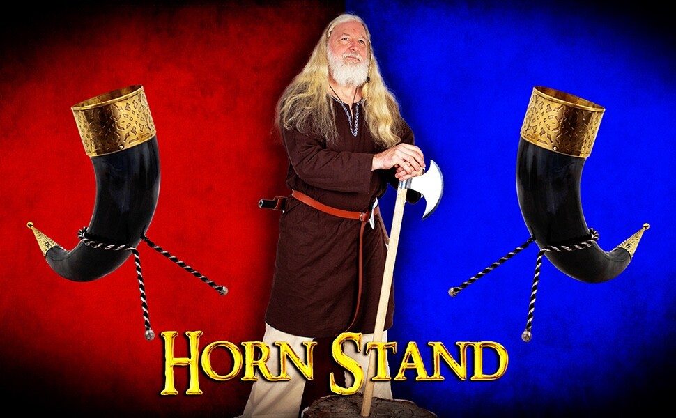 Iron Horn Rack Medieval Twisted Hand Forged Viking Drinking Ale Mead Stand Black