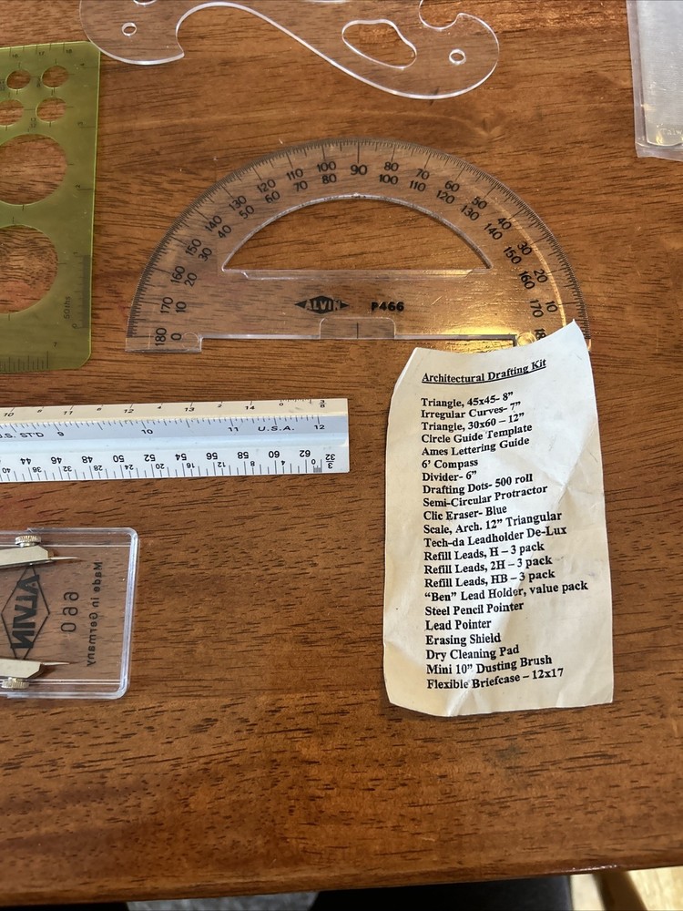 Alvin Drafting Architect Tools Triangle Ruler Brush Pen Lead Compass Dots Lot