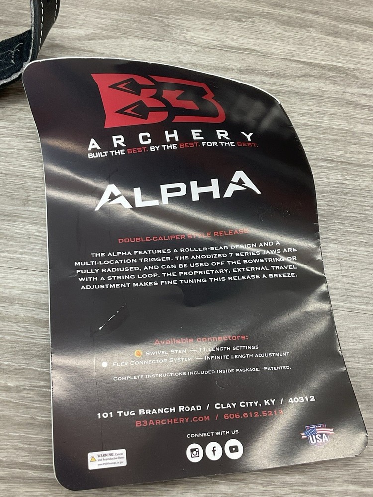 B3 Archery Alpha Release Aid with Swivel Stem/Flex Connector System